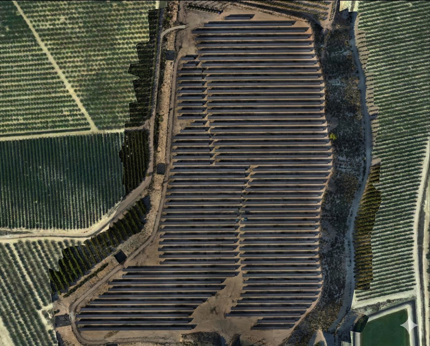 Vista aérea de huerto solar en Carrichosa
